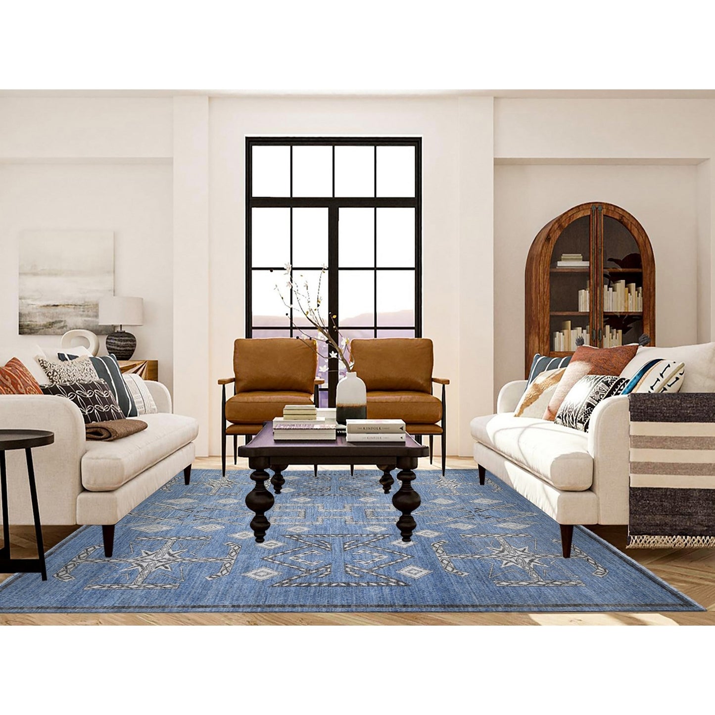 8'X9'8" Bdazzled Blue Snowflake Geometric Design Oriental Rug