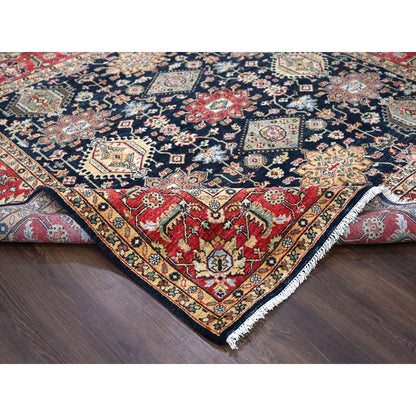 8'X8' Black Wool Karajeh Design Hand Knotted Square Oriental Rug