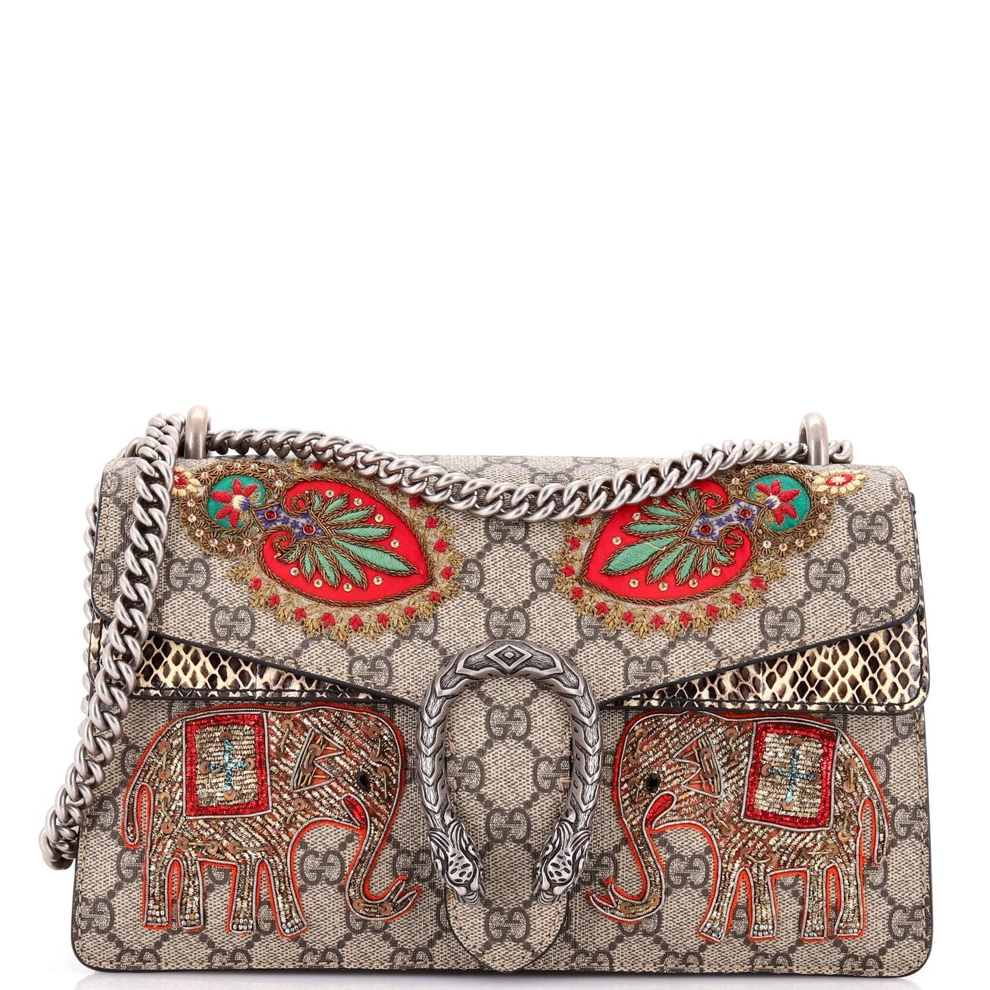Gucci Dionysus Bag Embroidered Gg Coated Canvas With Python Small
