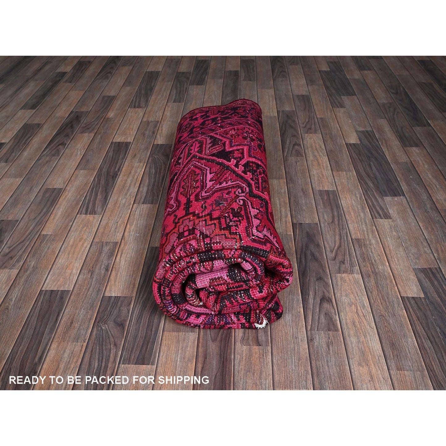 7'X9'5" Red Overdyed Semi Antique Zoroastrian Heris Hand Knotted Wool Rug