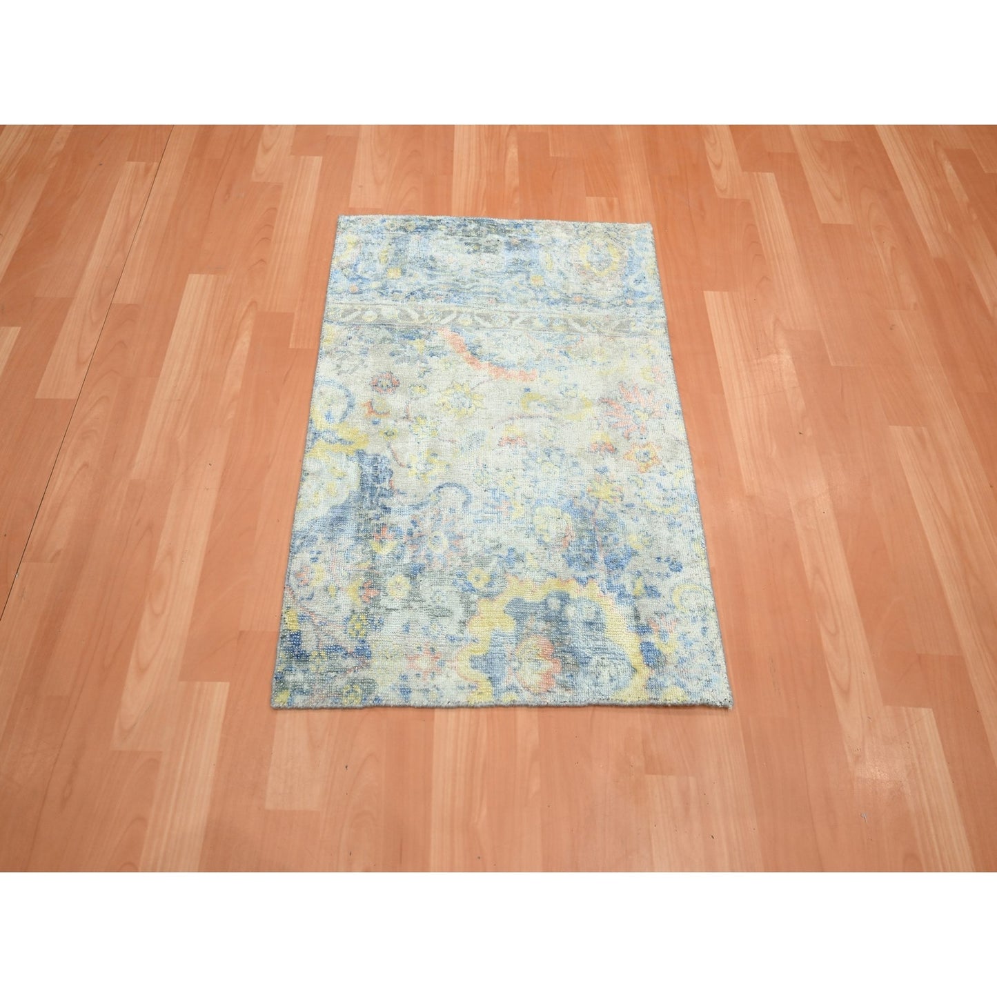 2'1"X2'10" Gray Oushak Design Wool And Pure Silk Hand Knotted Sample Rug