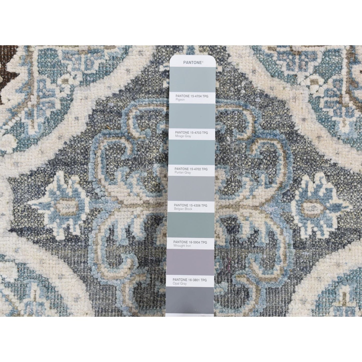 2'7"X9'10" Gray Mughal Design Silk With Wool Hand Knotted Runner Rug