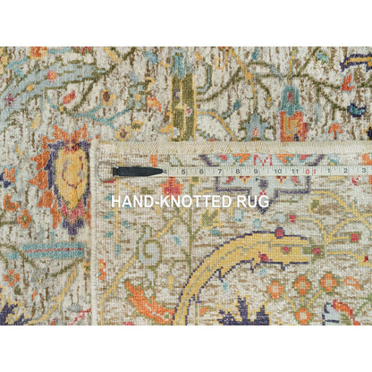 3'X5' Lenox Tan Sickle Leaf Design Wool And Silk Hand Knotted Rug