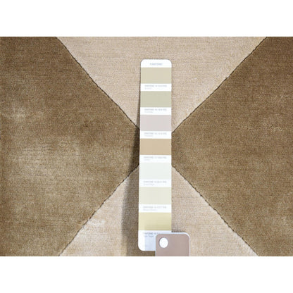 10'X13'9" Ivory Hand Knotted Modern Block Design Pure Wool Rug
