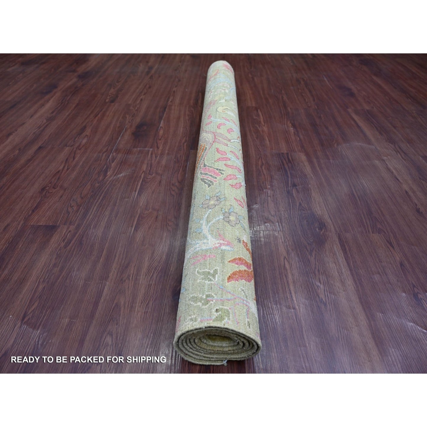 5'X7' Green Peshawar Birds Of Paradise Design Hand Knotted Soft Wool Rug