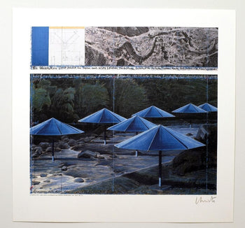 Christo : Umbrella Blue Signed Autographed Offset Lithograph Art Print Authentic