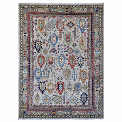 8'9"X11'10" Gray Caucasian Inspired Antiqued Design Wool Hand Knotted Rug