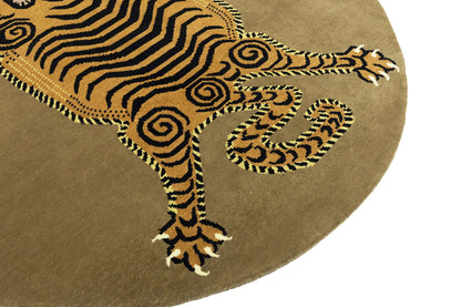 Nepali Round Oriental Rug Tribal Pictorial Style