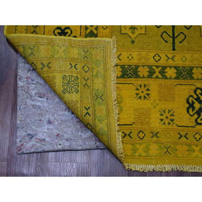 8'1"X9'5" Golden Yellow Overdyed Kazak Star Design Wool Hand Knotted Rug