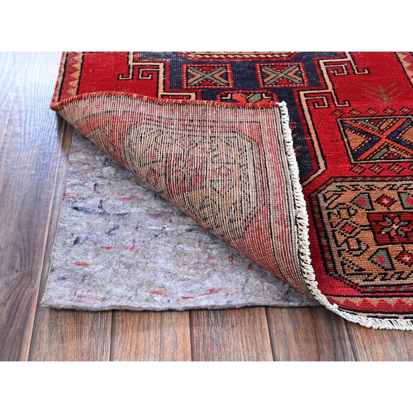 2'3"X9'3" Red Vintage Zoroastrian Tebraz Pure Wool Hand Knotted Runner Rug