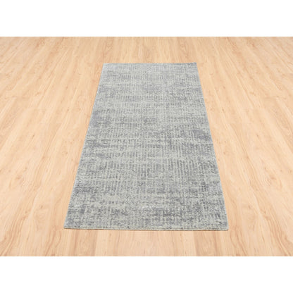 2'6"X6' Hand-Loomed Gray Fine Jacquard Modern Wool And Silk Runner Rug
