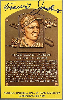 Travis Jackson Autographed Baseball Hall Of Fame Plaque Postcard