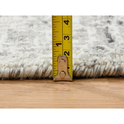 2'7"X6' Light Gray Natural Wool Hand Knotted Modern Design Runner Rug