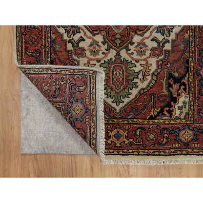 2'8"X14'3" Ivory Antiqued Heris Re-Creation Hand Knotted Wool Runner Rug