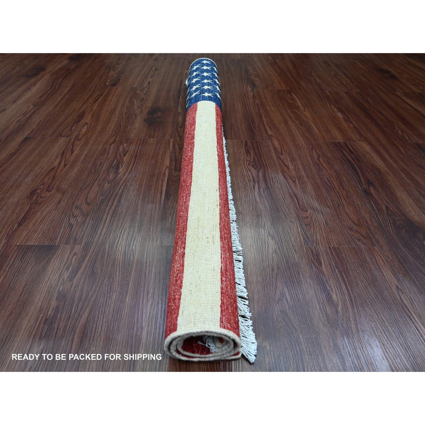 Rug 2'6"x4' Red American Flag Hand Knotted All Wool Peshawar Wall Hanging