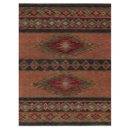 9'1"X12'1" Senna Brown Southwestern Design Hand Knotted Pure Wool Rug