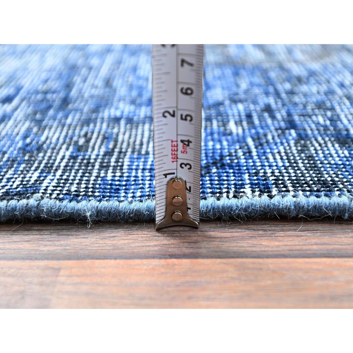 3'1"X5'1" Lichen Blue Hand Knotted Abrash Distressed Wool Oriental Rug