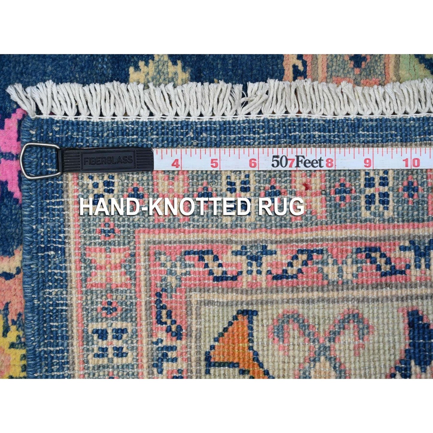 5'X6'10" Lowes Blue Multiple Borders Vibrant Fusion Kazak Oriental Rug