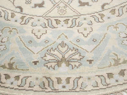 Hand-Knotted Cream Round Oushak Oriental Rug