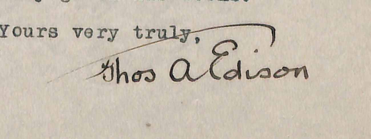 Thomas Edison Auto/Signed Vintage 1922 Tls Letter