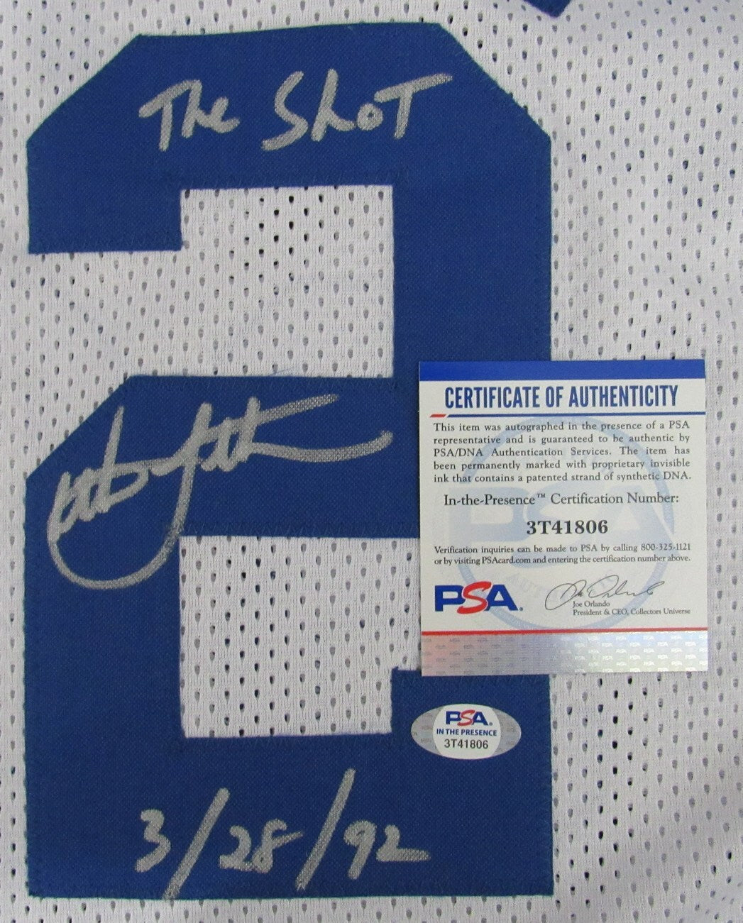 Christian Laettner Duke Signed/Inscr The Shot Basketball Jersey Psa/Dna 165169