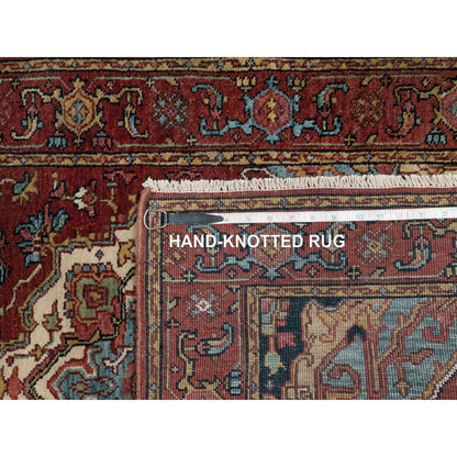 2'8"X6'2" Red Antiqued Heris Re-Creation Hand Knotted All Wool Runner Rug