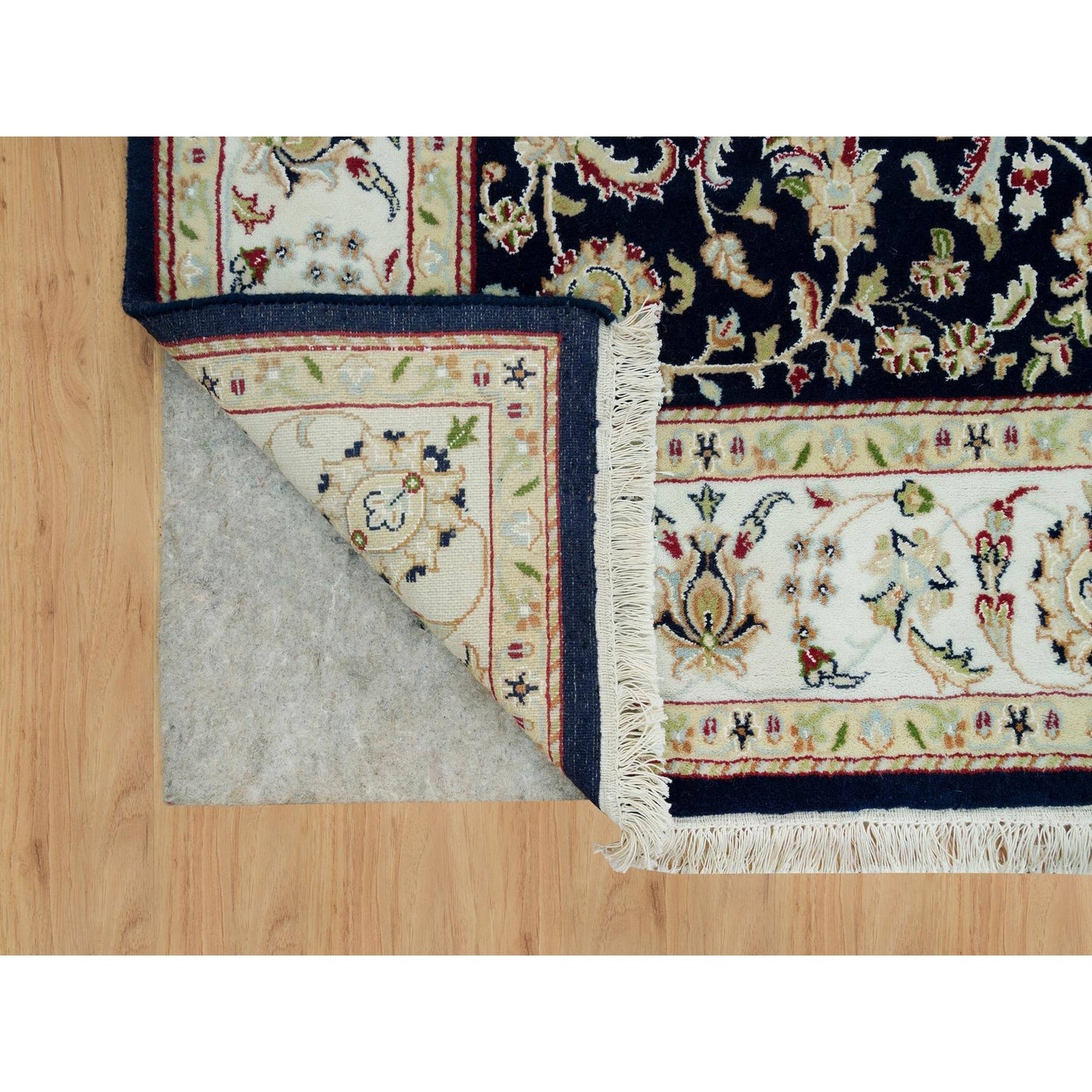 4'10"X7'2" Ombre Blue Hand Knotted Nain Design 250 Kpsi Pure Wool Rug