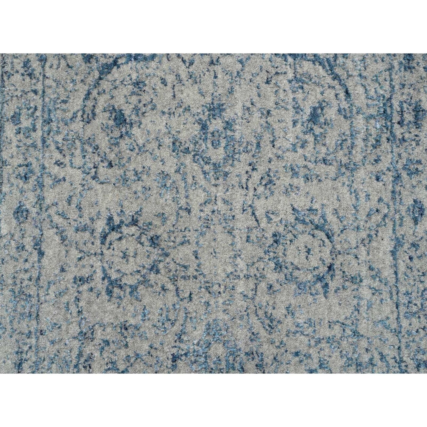 2'6"X8'1" Hand Loomed Gray Fine Jacquard Wool And Silk Runner Rug