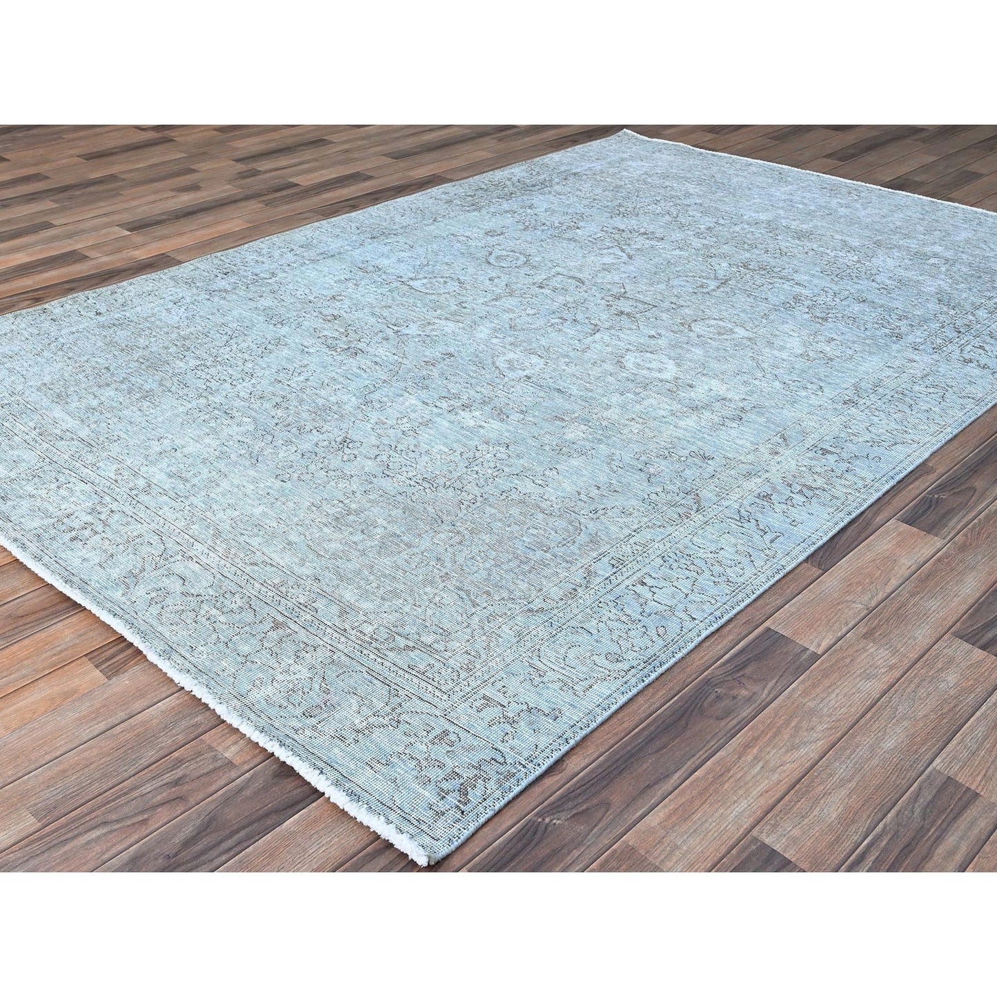 6'X8'9" Blue 100% Wool Clean Cropped Thin Hand Knotted Vintage Tebraz Rug