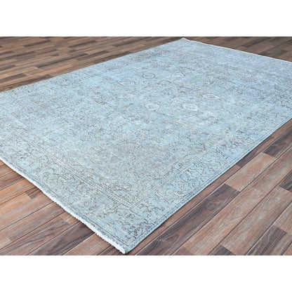 6'X8'9" Blue 100% Wool Clean Cropped Thin Hand Knotted Vintage Tebraz Rug