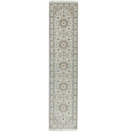 Handmade Indo-Nain Floral Medallion Runner Rug
