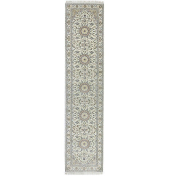 Handmade Indo-Nain Floral Medallion Runner Rug