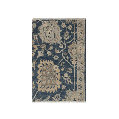 2'X3'1" Navy Blue Oushak Design Wool Hand Knotted Fragment Sample Rug