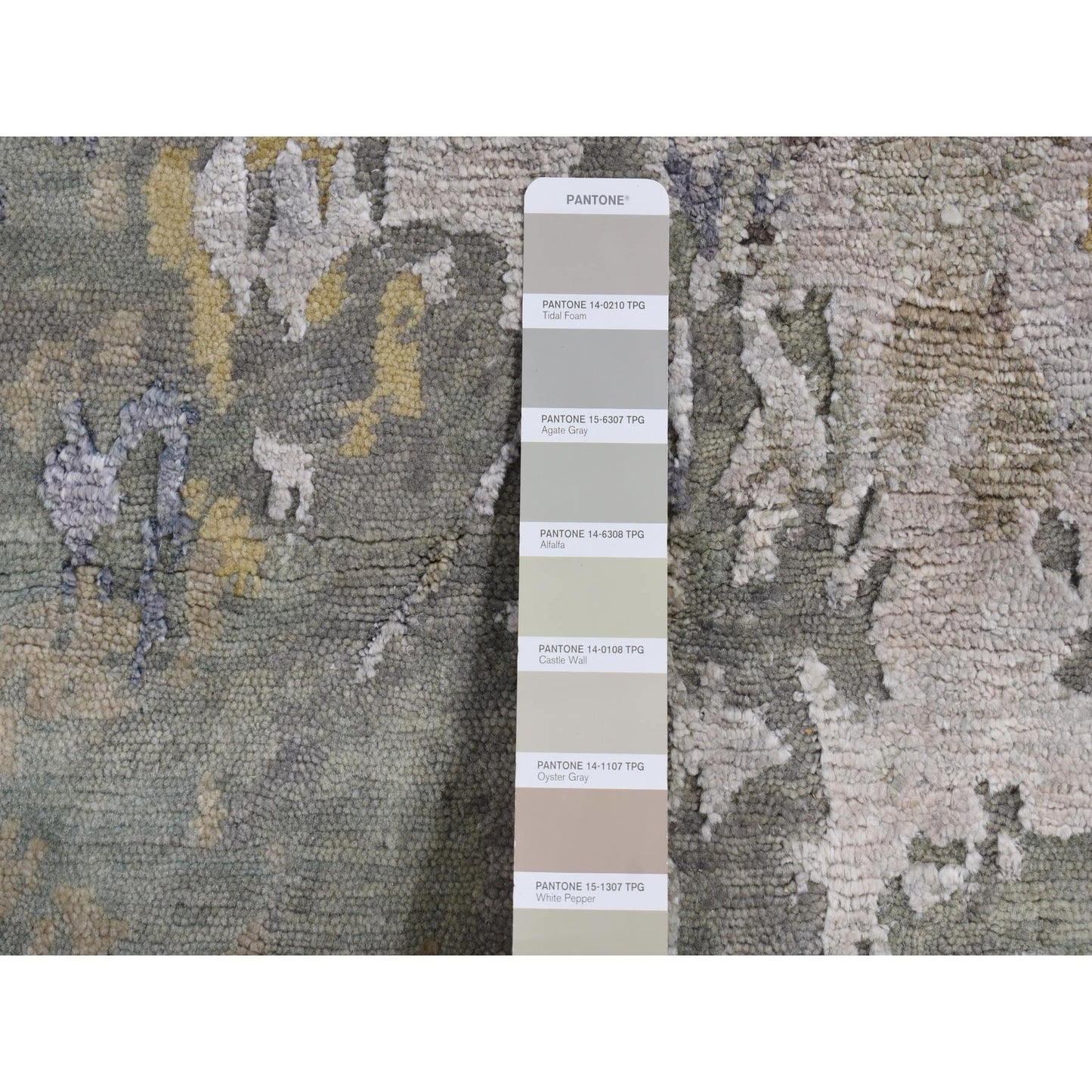 3'X5' Battleship Gray Abstract Design Wool And Silk Hand Knotted Rug