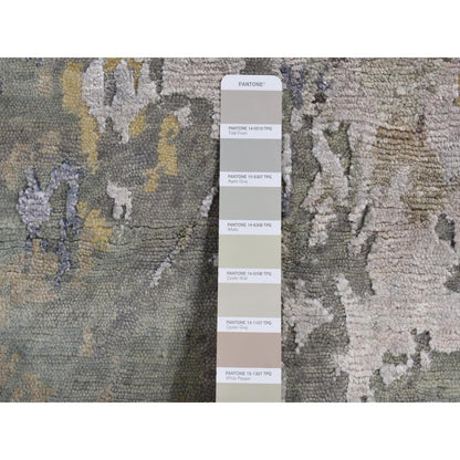 3'X5' Battleship Gray Abstract Design Wool And Silk Hand Knotted Rug