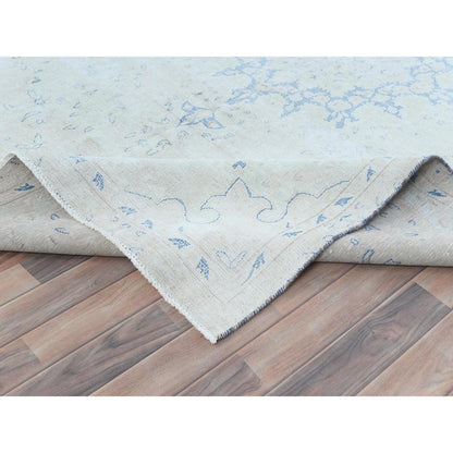 7'2"X10' Blue Old Farsian Hand Knotted Wool Shabby Chic Distressed Rug