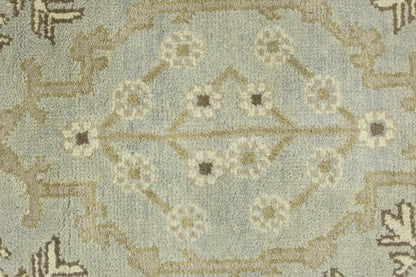 Handmade Oushak Chobi Wool Rug Light Gray Floral