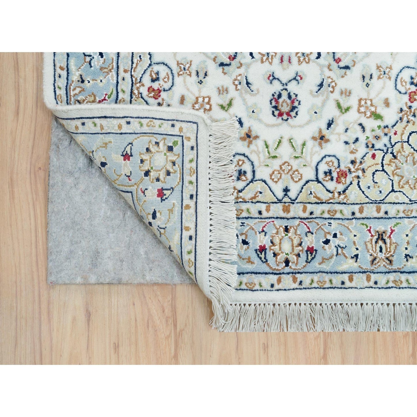 2'8"X13' White Hand Knotted Nain Design 250 Kpsi Organic Wool Runner Rug