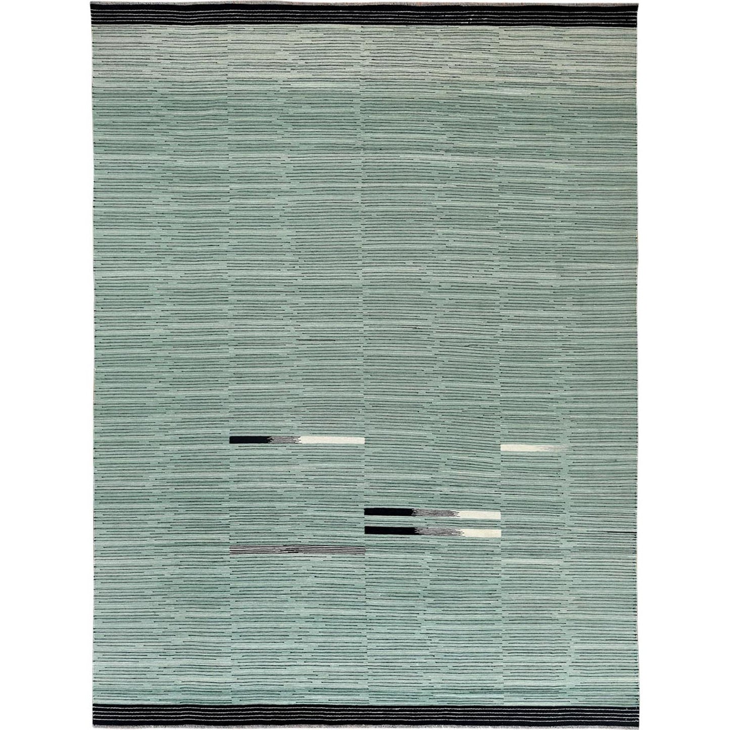 10'2"X14' Green Nomadic Design Flat Weave Kilim Hand Woven Reversible Rug