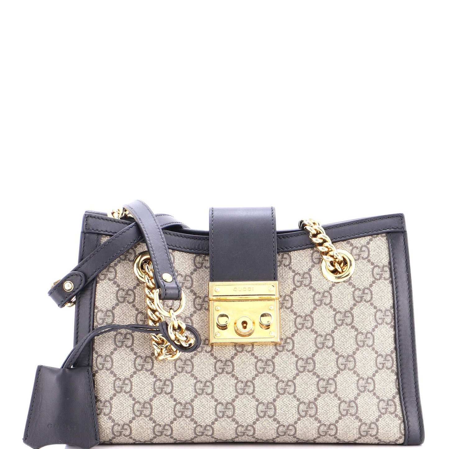 Gucci Padlock Chain Tote Gg Coated Canvas With Leather Small