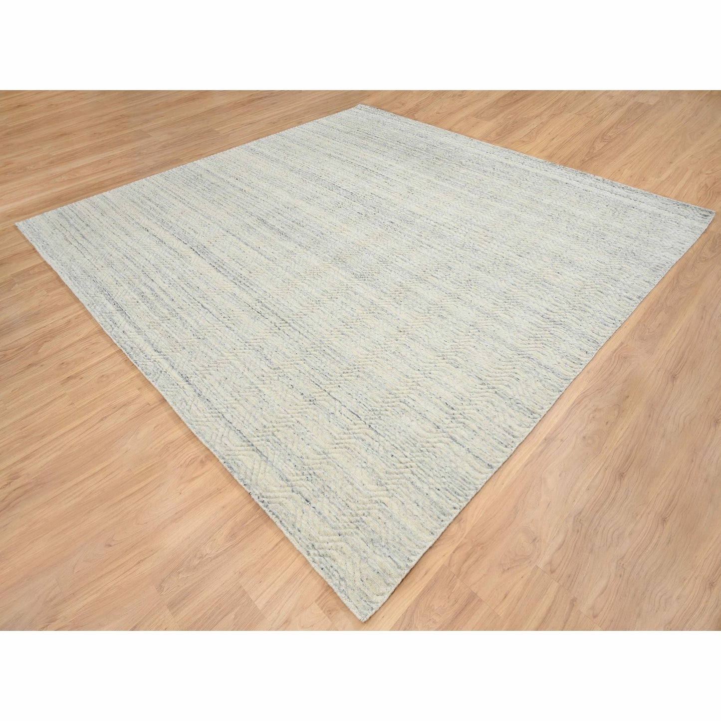 10'1"X10'1" Beige Hand Loomed Modern Design Wool Square Oriental Rug