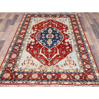 4'X6' Blue Seeripe Heris Design Soft Wool Hand Knotted Oriental Rug