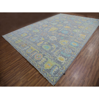 12'2"X18' Gray Hand Knotted Oushak Weave End Design 100% Wool Xl Rug