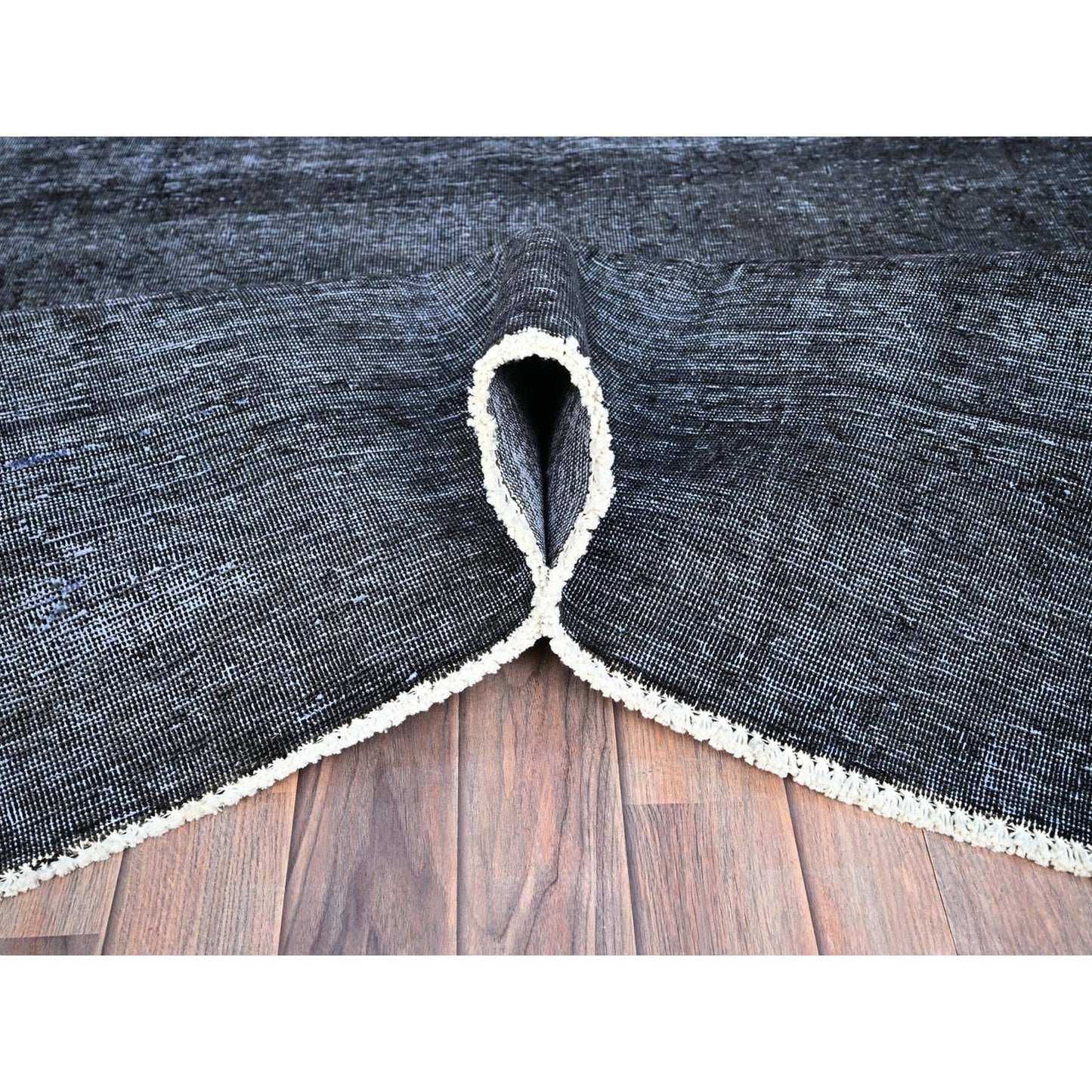 6'3"X9'3" Vulcan Black Hand Knotted Tebraz Evenly Worn Wool Oriental Rug