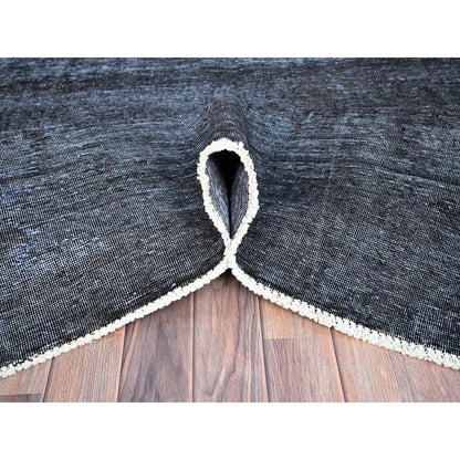 6'3"X9'3" Vulcan Black Hand Knotted Tebraz Evenly Worn Wool Oriental Rug