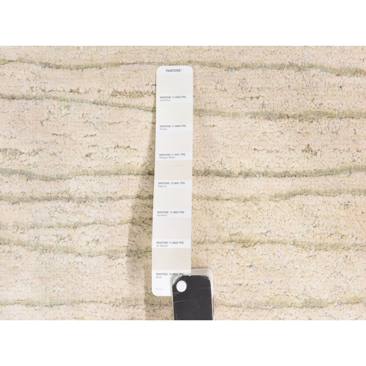 2'X3' Ivory Modern Wool And Silk Sample Strike Off Hand Knotted Mat Rug