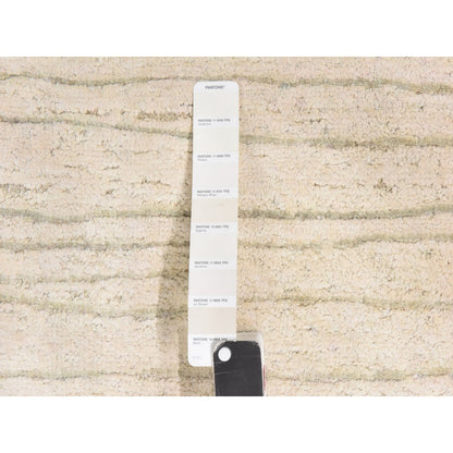 2'X3' Ivory Modern Wool And Silk Sample Strike Off Hand Knotted Mat Rug