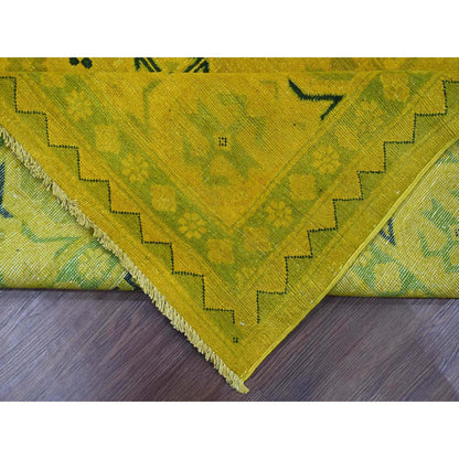 8'6"X11'4" Yellow Overdyed Kazak Geometric Design Hand Knotted Wool Rug