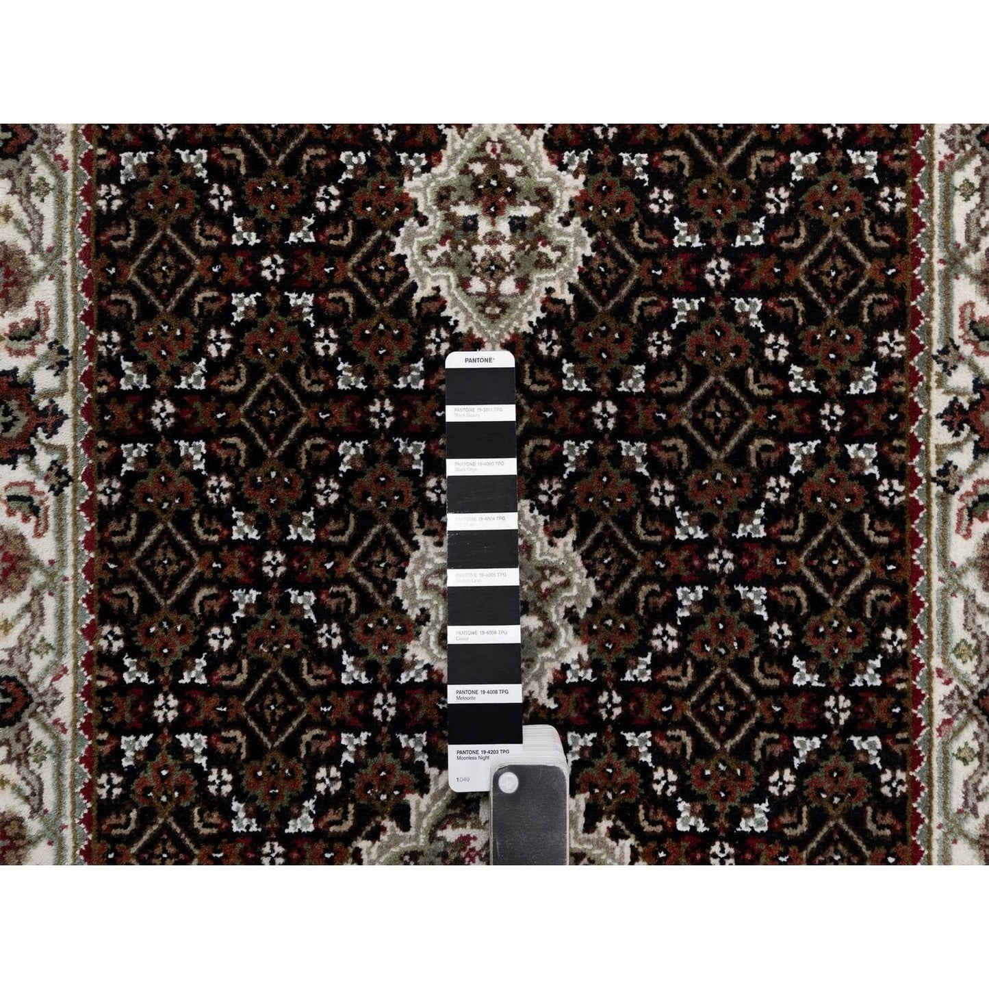 Runner 2'7"x6'9" Black Hand Knotted Rug Tebraz Mahi Medallion Design Wool
