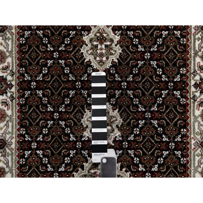 Runner 2'7"x6'9" Black Hand Knotted Rug Tebraz Mahi Medallion Design Wool